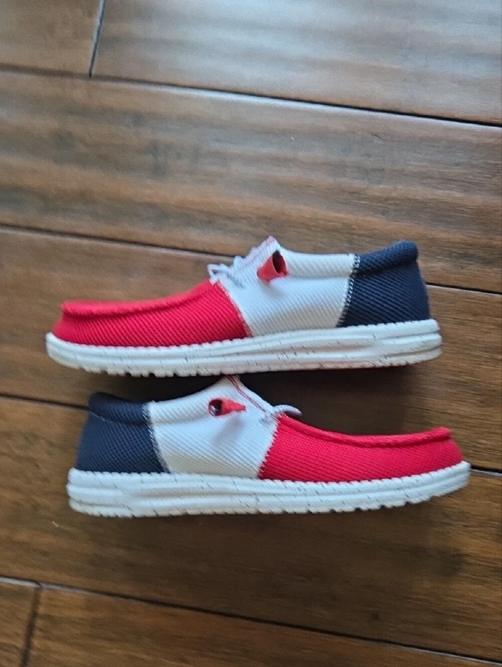 Hey Dude Casual Slip-On Shoes in Red, White & Navy